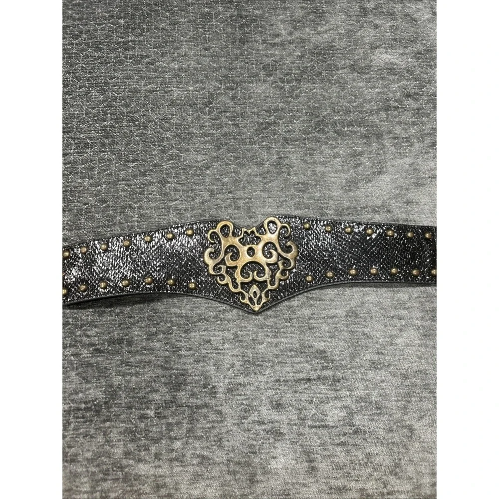 Womens Wide Stretch Waist Belt Black Faux Snakeskin Studded Filigree Buckle Boho